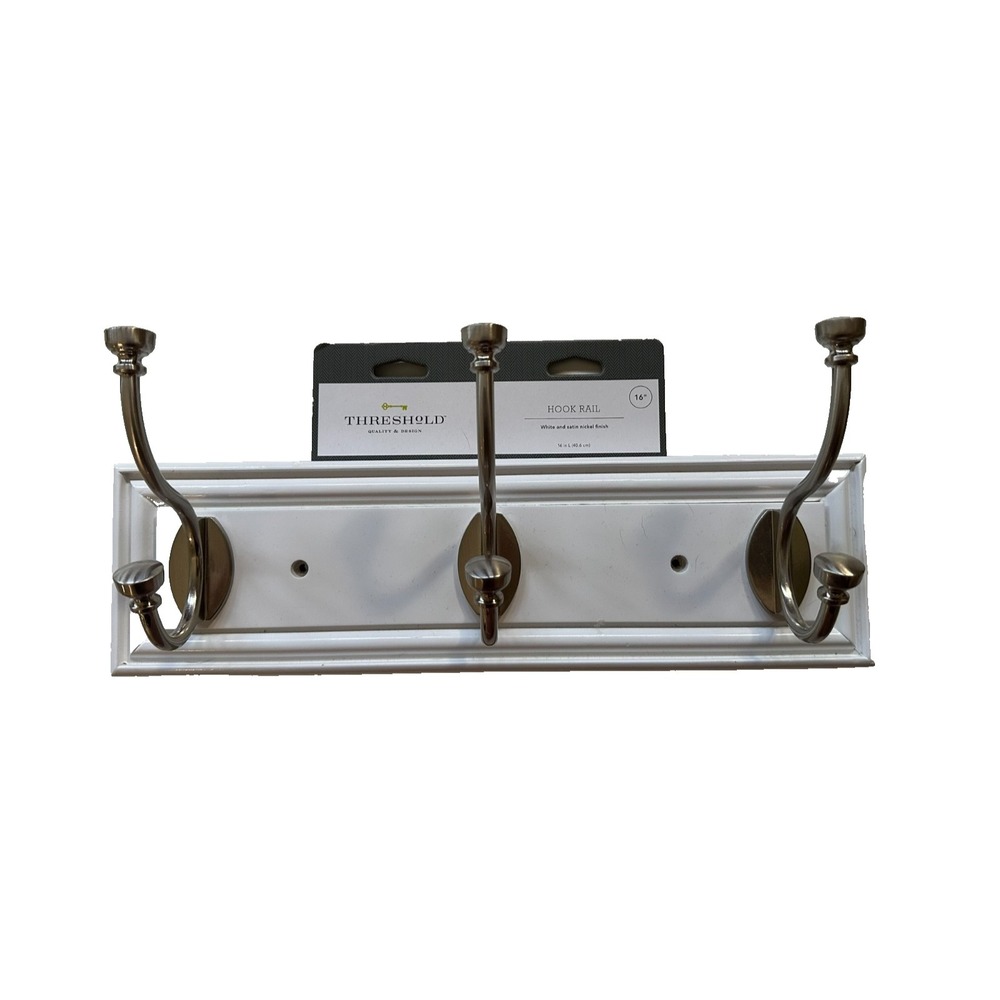 THRESHOLD Hook Rail 16" White and Satin Nickel Finish